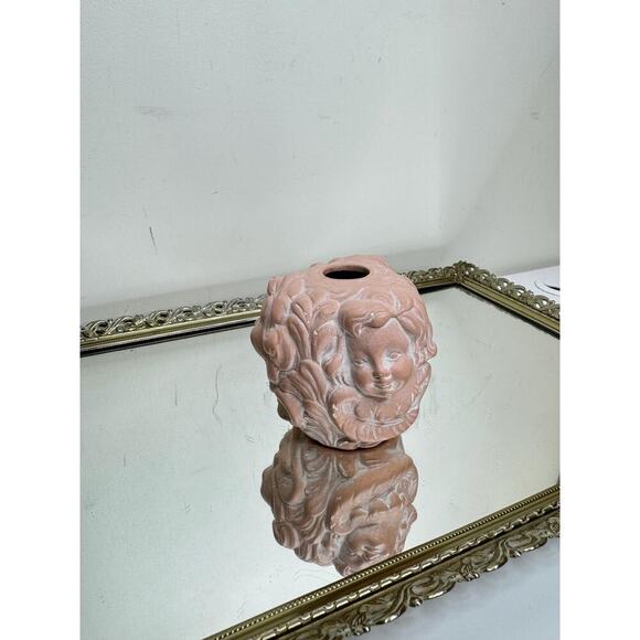 Vintage Floral Cherub Candlestick Holder Cast Resin Angel Cherub Candle Holder - Picture 4 of 8